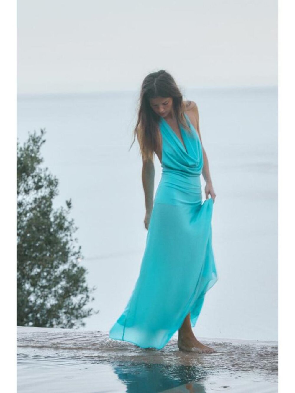 ZARA COMBINATION HALTER MIDI DRESS - Picture 4 of 8